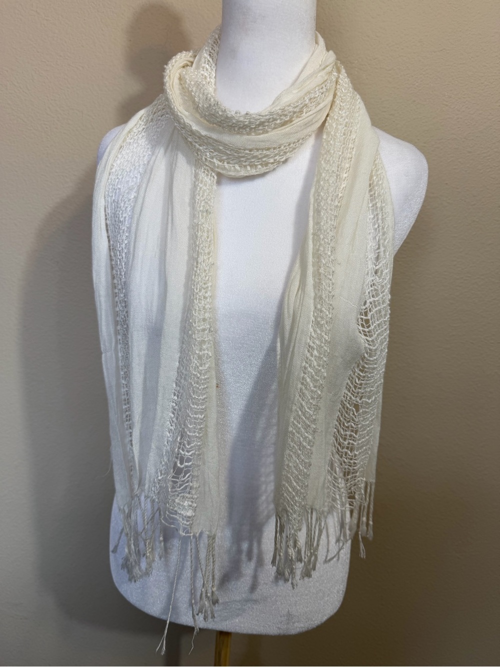 Boho festival Lightweight Cream Fringe Scarf - Women's Accessories